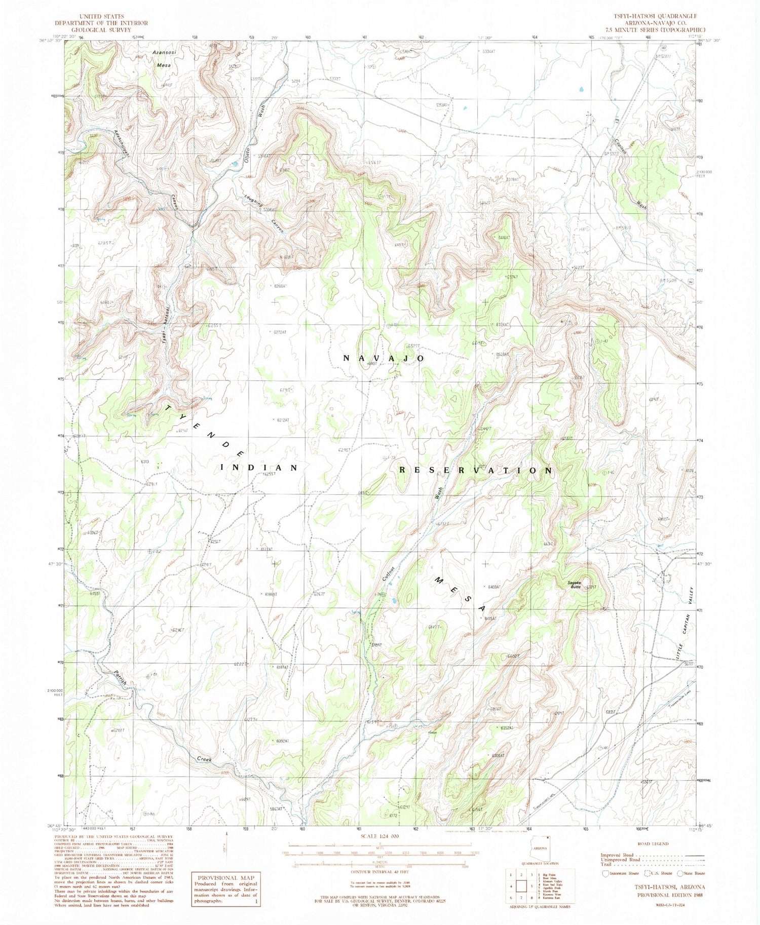 Classic USGS Segihatsosi Canyon Arizona 7.5'x7.5' Topo Map Image