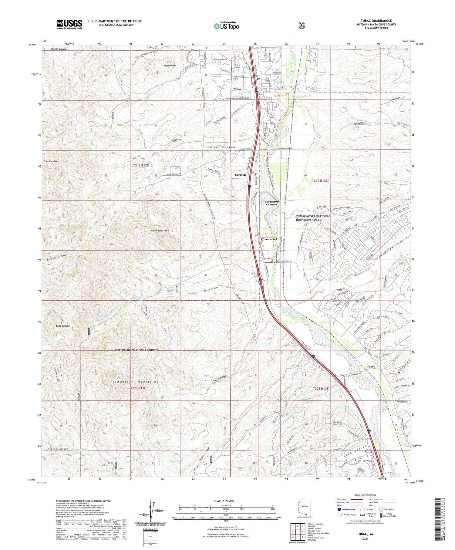 Tubac Arizona US Topo Map Image