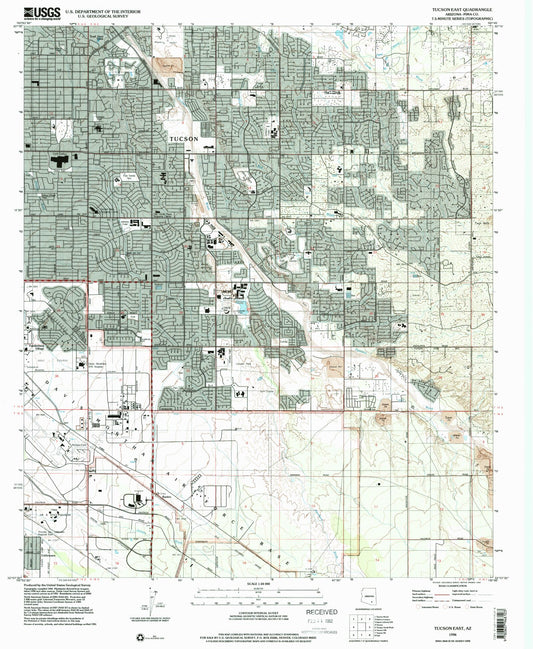 Classic USGS Tucson East Arizona 7.5'x7.5' Topo Map Image