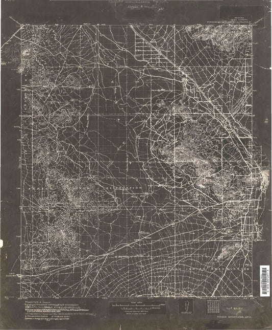 Historic 1934 Tucson Mountains Arizona 30'x30' Topo Map Image