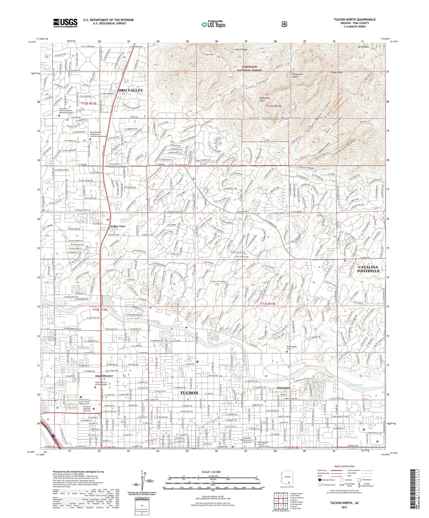 Tucson North Arizona US Topo Map Image