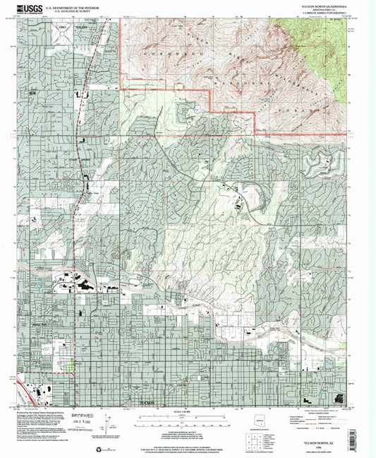 Classic USGS Tucson North Arizona 7.5'x7.5' Topo Map Image