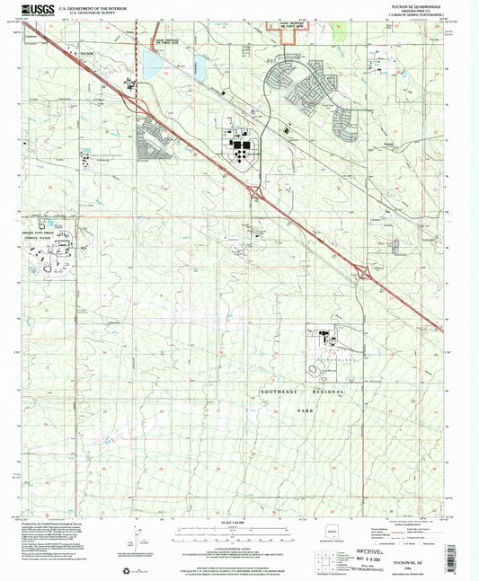Classic USGS Tucson SE Arizona 7.5'x7.5' Topo Map Image