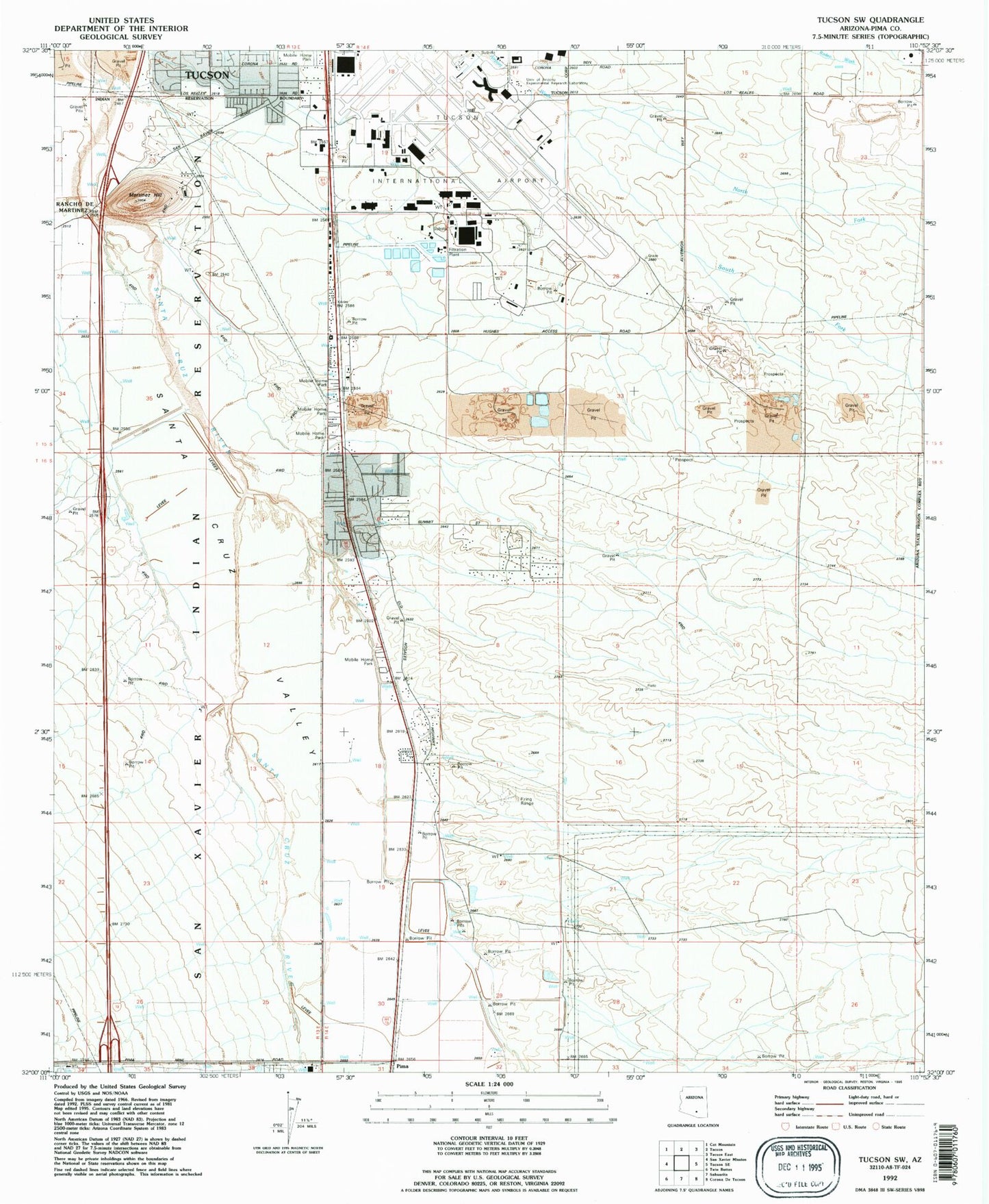 Classic USGS Tucson SW Arizona 7.5'x7.5' Topo Map Image