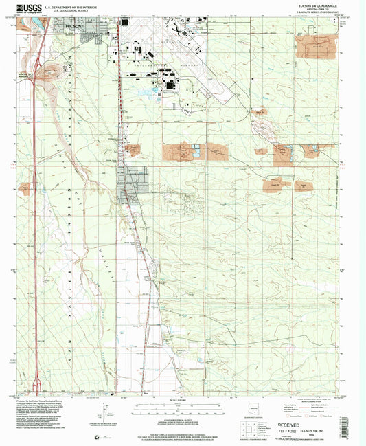 Classic USGS Tucson SW Arizona 7.5'x7.5' Topo Map Image