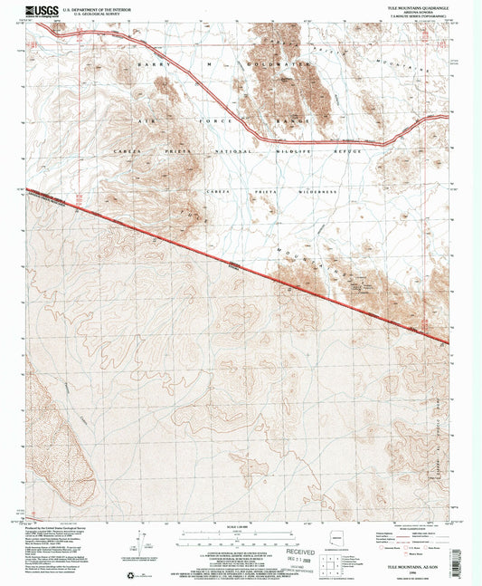 Classic USGS Tule Mountains Arizona 7.5'x7.5' Topo Map Image