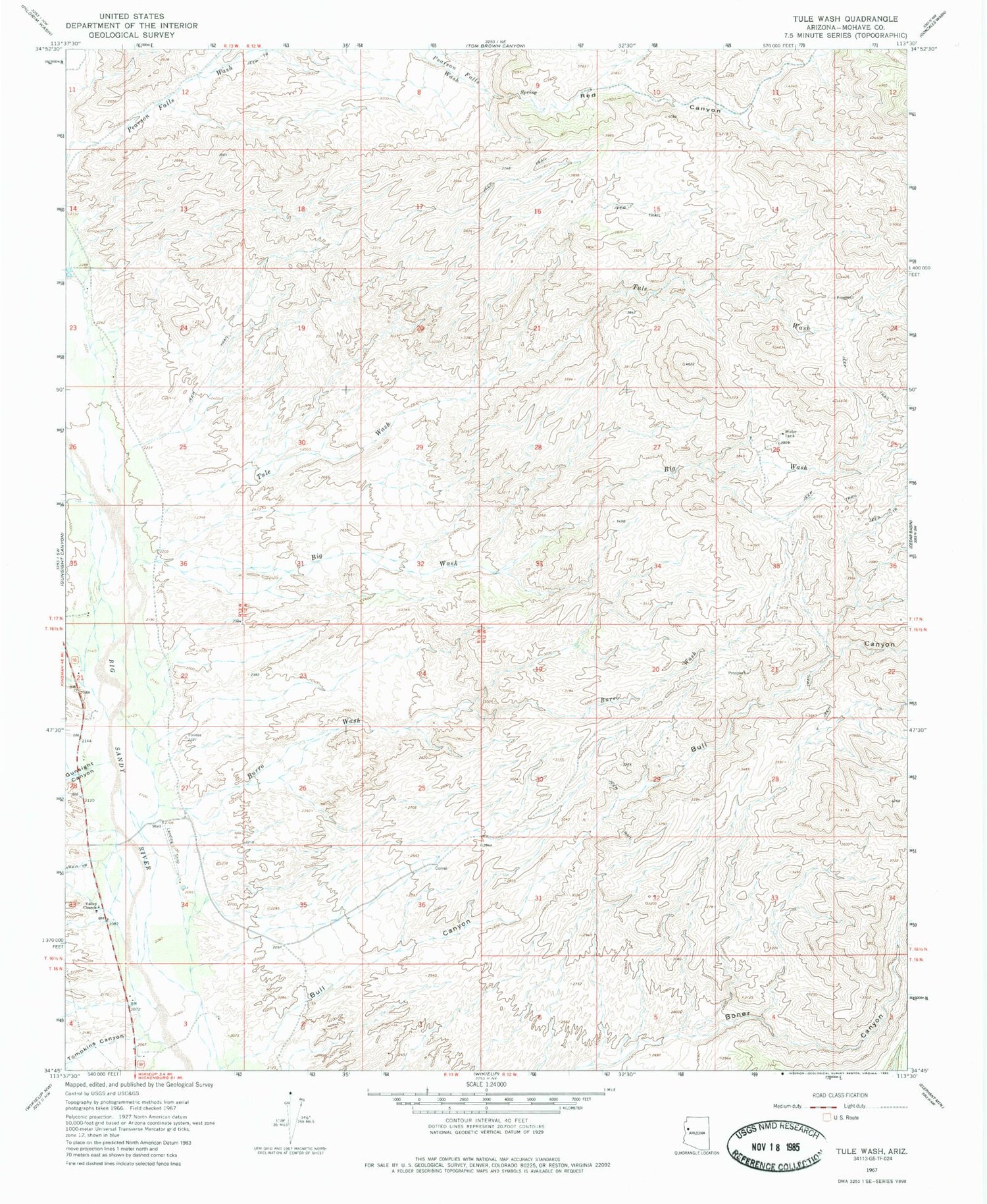 Classic USGS Tule Wash Arizona 7.5'x7.5' Topo Map Image