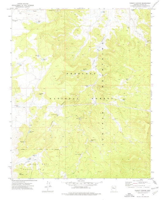 Classic USGS Turkey Canyon Arizona 7.5'x7.5' Topo Map Image
