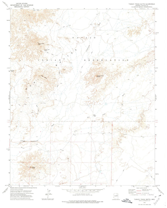 Classic USGS Turkey Track Butte Arizona 7.5'x7.5' Topo Map Image