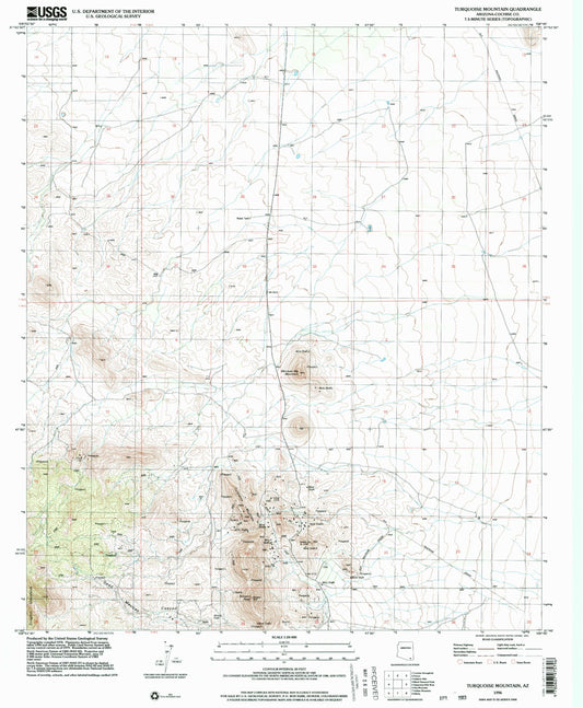 Classic USGS Turquoise Mountain Arizona 7.5'x7.5' Topo Map Image