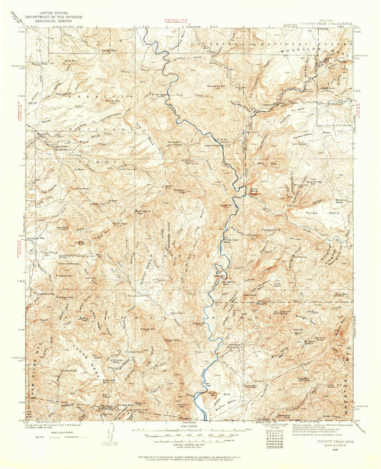 Historic 1929 Turret Peak Arizona 30'x30' Topo Map Image