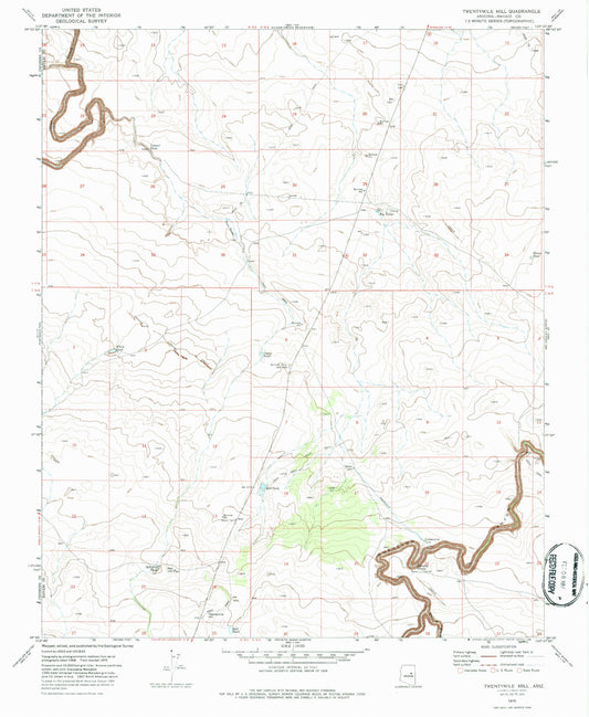 Classic USGS Twentymile Hill Arizona 7.5'x7.5' Topo Map Image