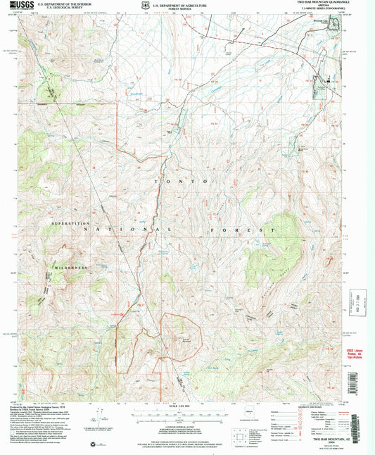 Classic USGS Two Bar Mountain Arizona 7.5'x7.5' Topo Map Image