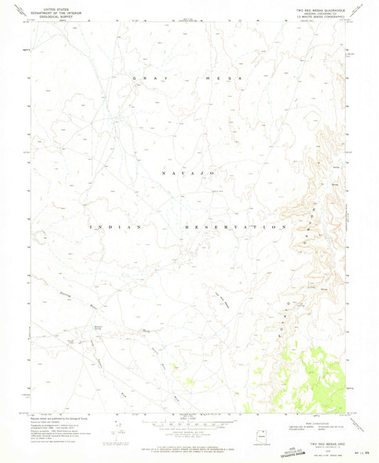 Classic USGS Two Red Mesas Arizona 7.5'x7.5' Topo Map Image