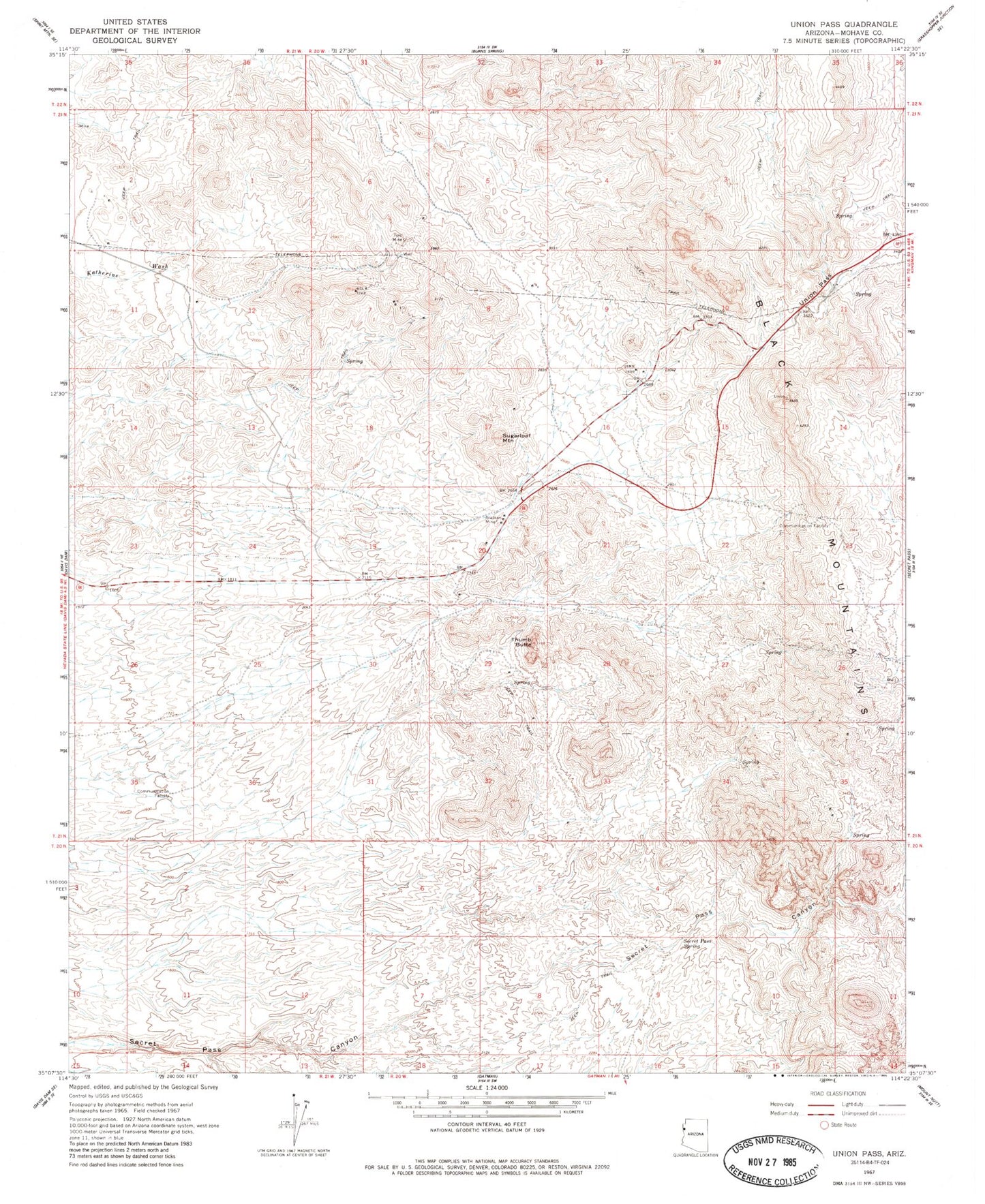 Classic USGS Union Pass Arizona 7.5'x7.5' Topo Map Image