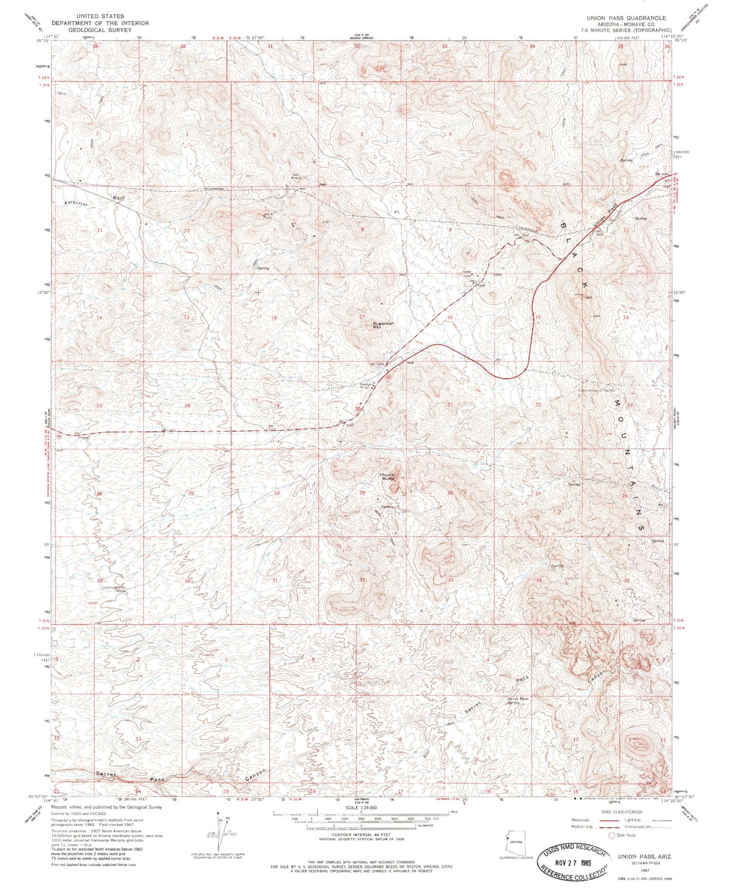 Classic USGS Union Pass Arizona 7.5'x7.5' Topo Map Image