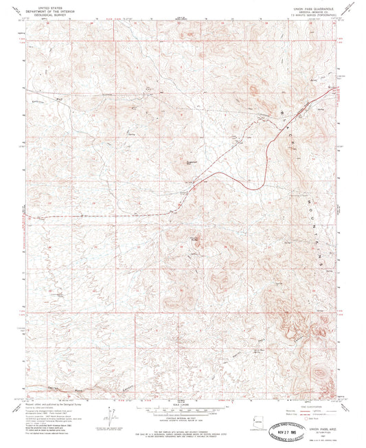 Classic USGS Union Pass Arizona 7.5'x7.5' Topo Map Image