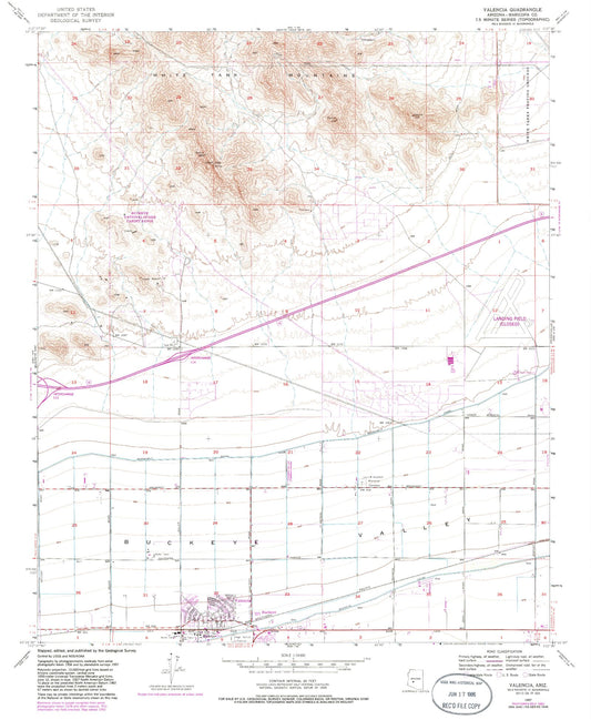 Classic USGS Valencia Arizona 7.5'x7.5' Topo Map Image