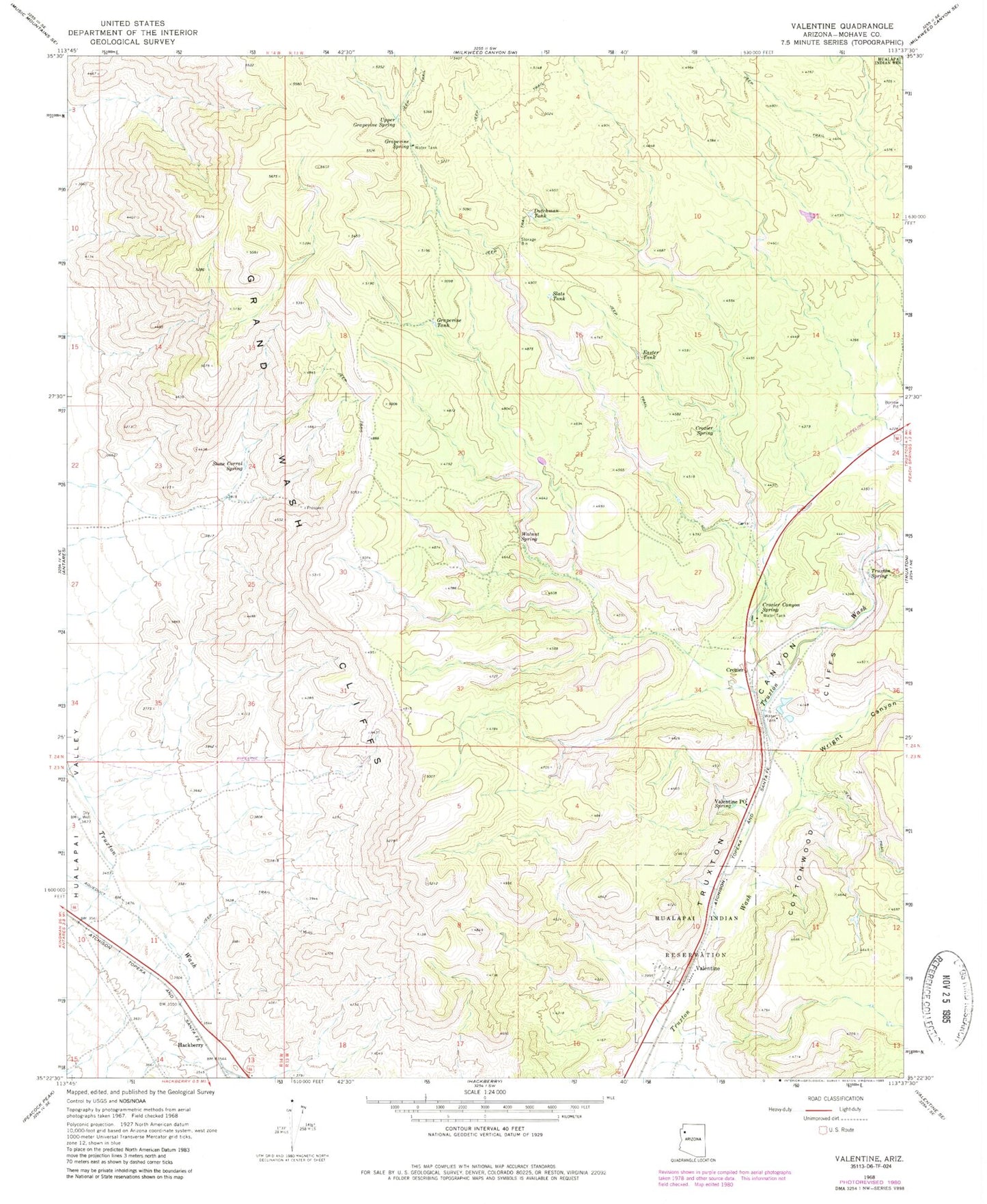 Classic USGS Valentine Arizona 7.5'x7.5' Topo Map Image