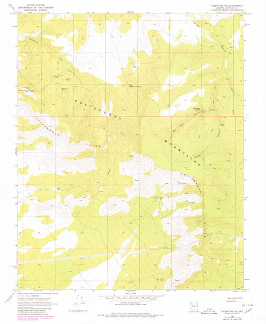 Classic USGS Valentine SE Arizona 7.5'x7.5' Topo Map Image