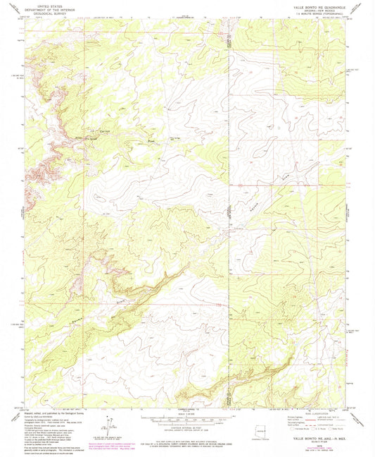 Classic USGS Valle Bonito NE Arizona 7.5'x7.5' Topo Map Image