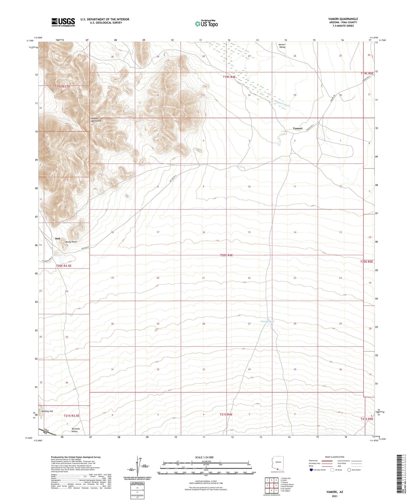 Vamori Arizona US Topo Map Image