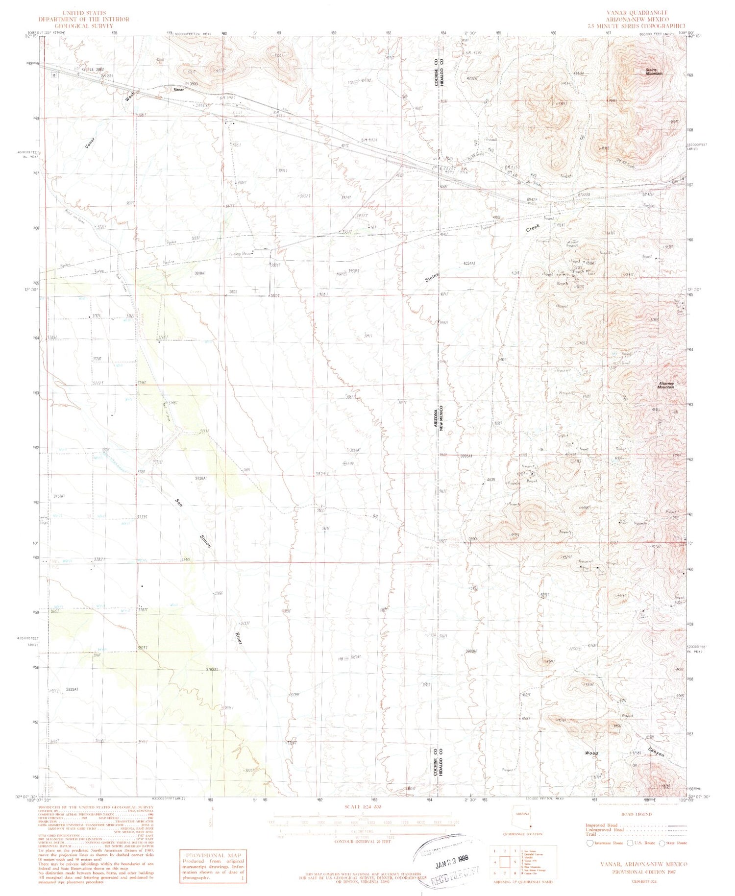 Classic USGS Vanar Arizona 7.5'x7.5' Topo Map Image