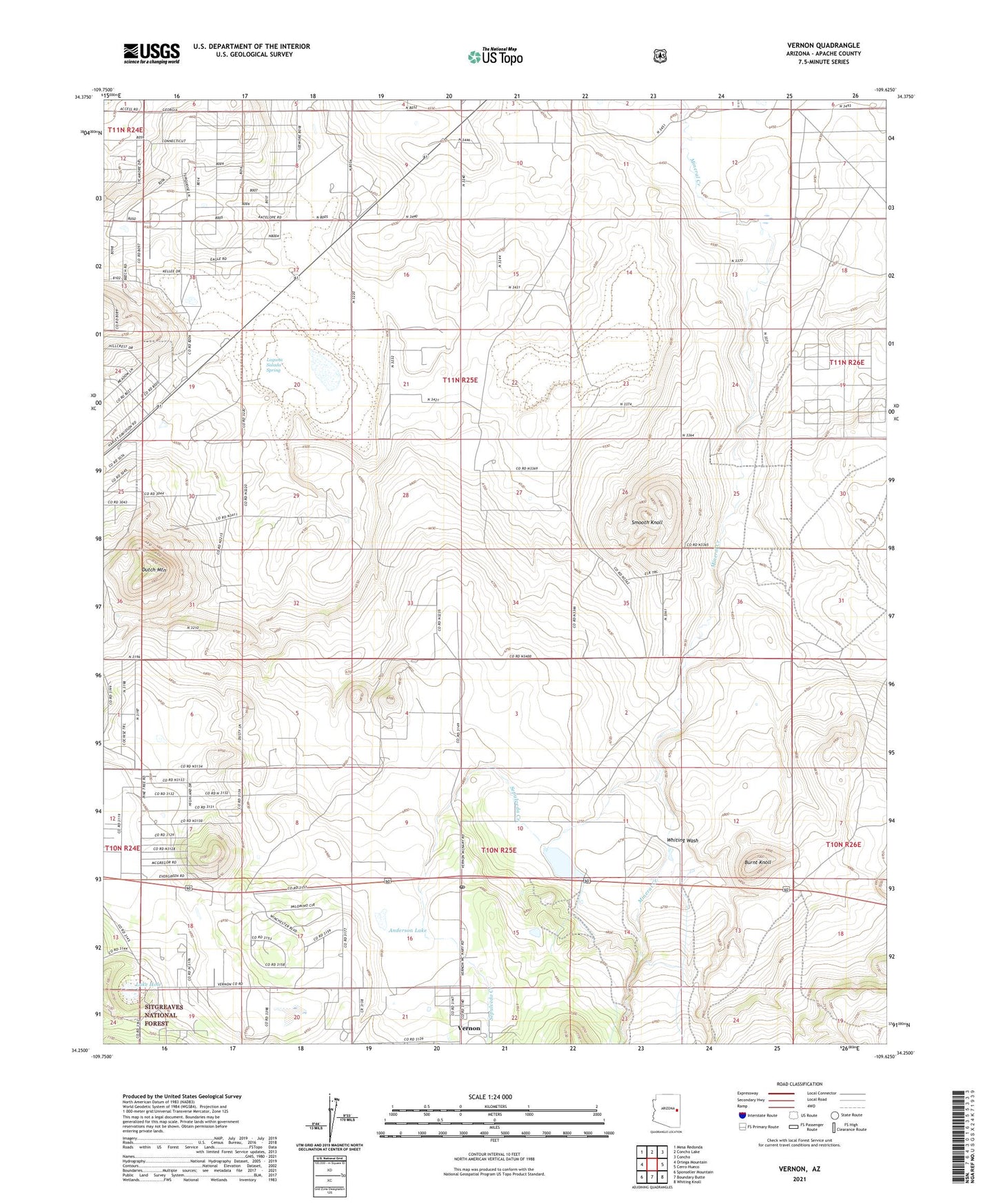 Vernon Arizona US Topo Map Image