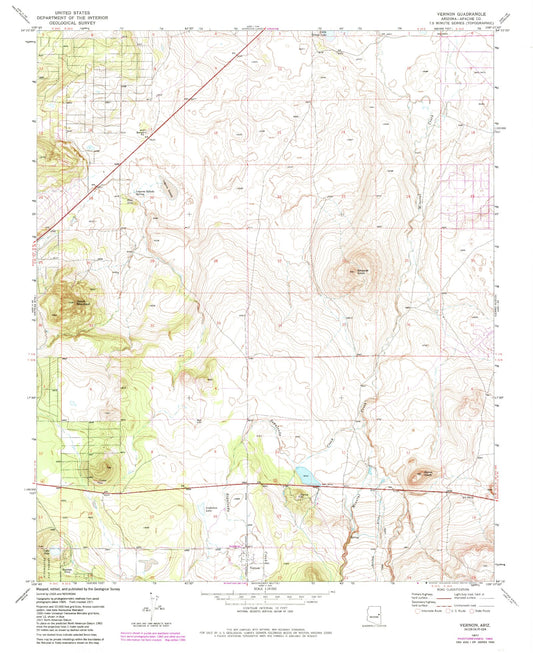 Classic USGS Vernon Arizona 7.5'x7.5' Topo Map Image