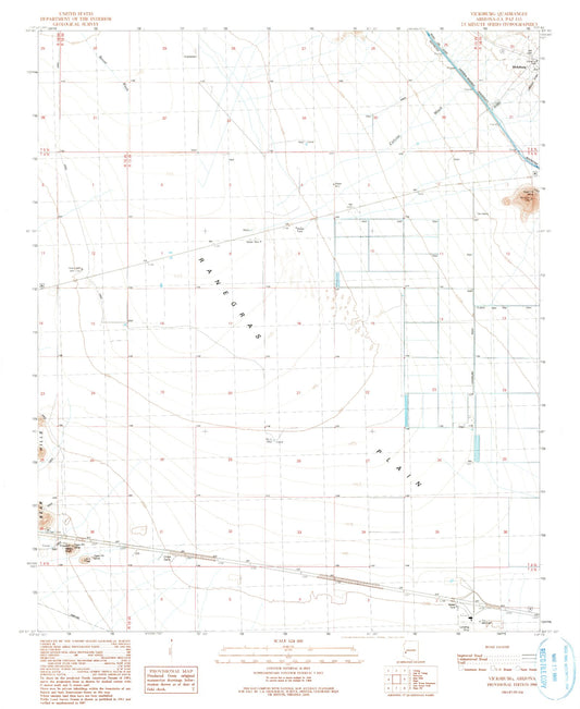 Classic USGS Vicksburg Arizona 7.5'x7.5' Topo Map Image