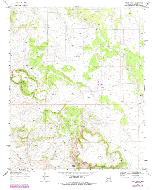 Classic USGS Voigt Ranch Arizona 7.5'x7.5' Topo Map Image