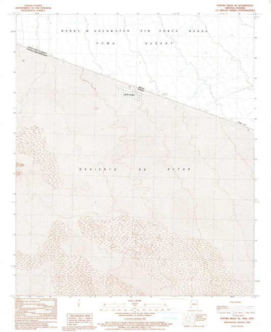 Classic USGS Vopoki Ridge SE Arizona 7.5'x7.5' Topo Map Image