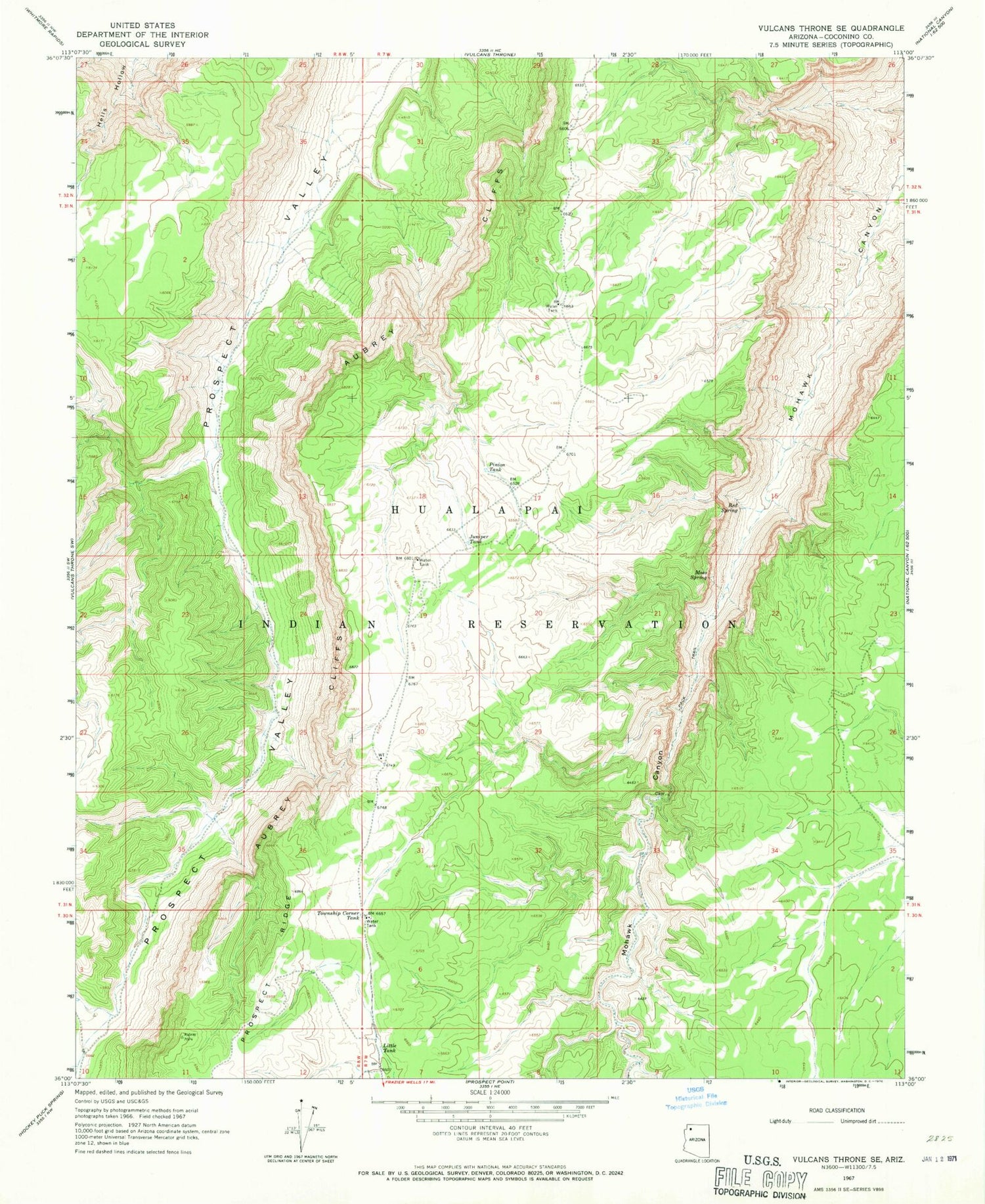 Classic USGS Vulcans Throne SE Arizona 7.5'x7.5' Topo Map Image