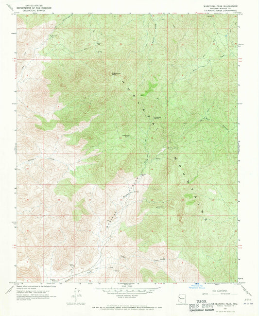 Classic USGS Wabayuma Peak Arizona 7.5'x7.5' Topo Map Image