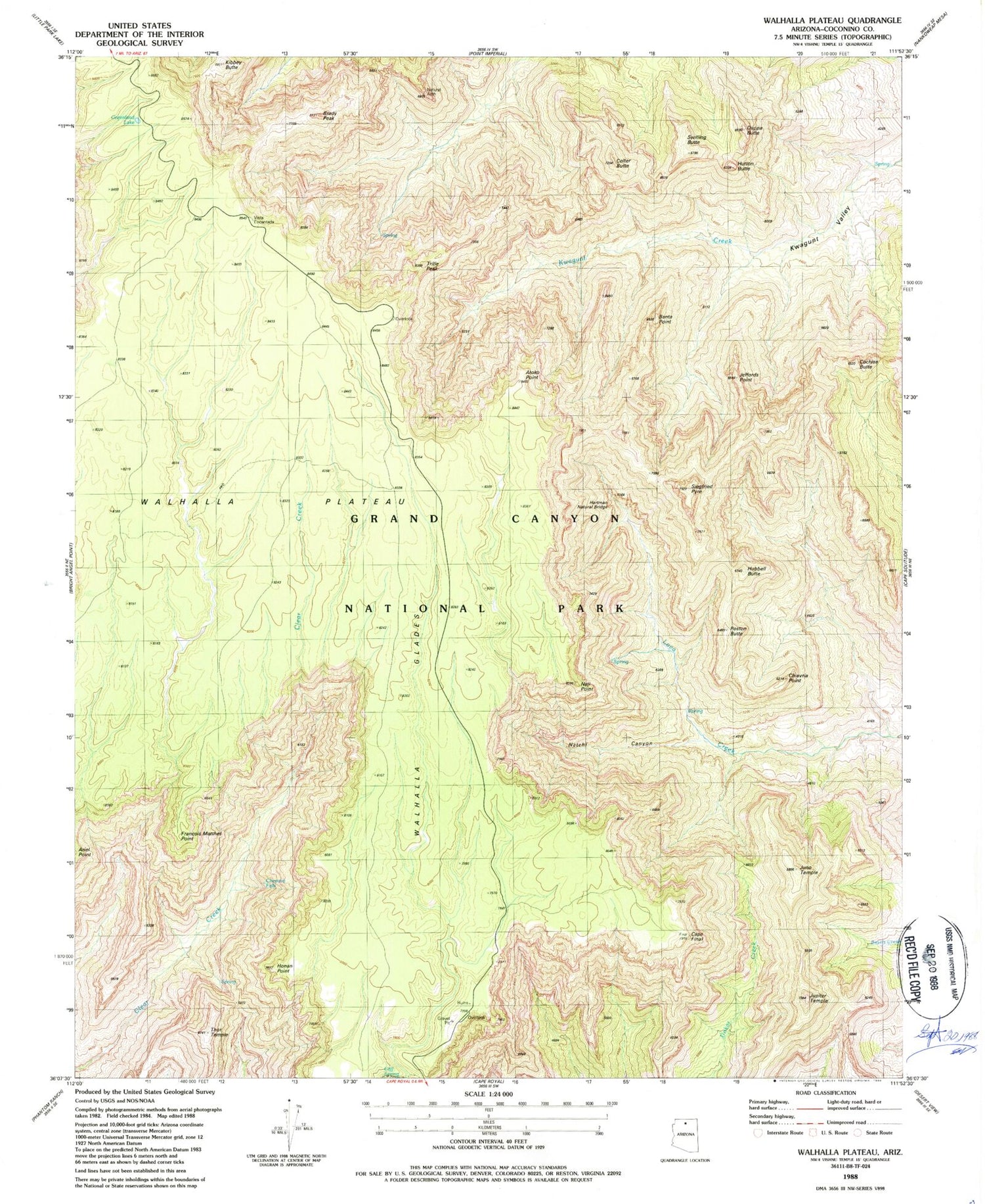 Classic USGS Walhalla Plateau Arizona 7.5'x7.5' Topo Map Image