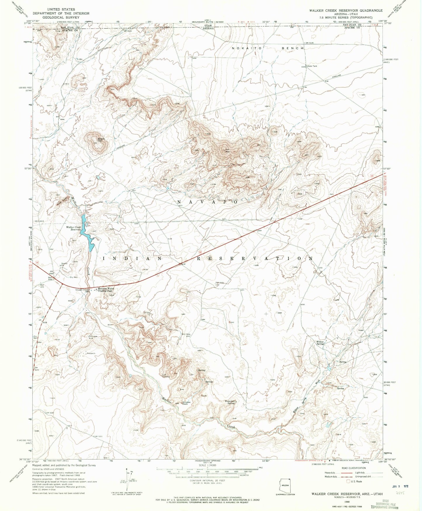 Classic USGS Walker Creek Reservoir Arizona 7.5'x7.5' Topo Map Image