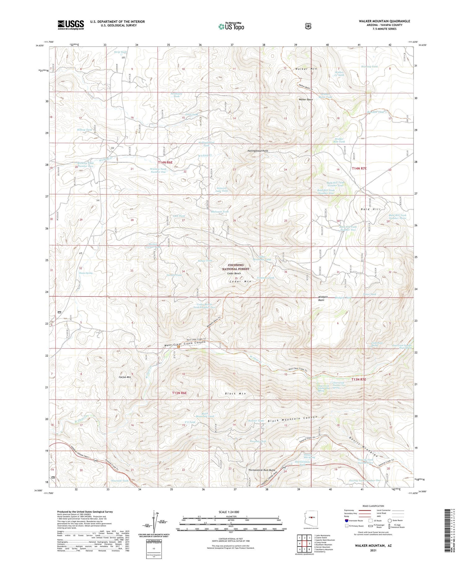 Walker Mountain Arizona US Topo Map Image