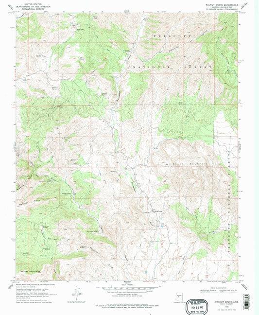 Classic USGS Walnut Grove Arizona 7.5'x7.5' Topo Map Image