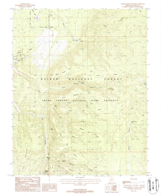 Classic USGS Warm Springs Canyon Arizona 7.5'x7.5' Topo Map Image