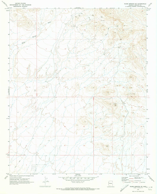 Classic USGS Warm Springs SE Arizona 7.5'x7.5' Topo Map Image
