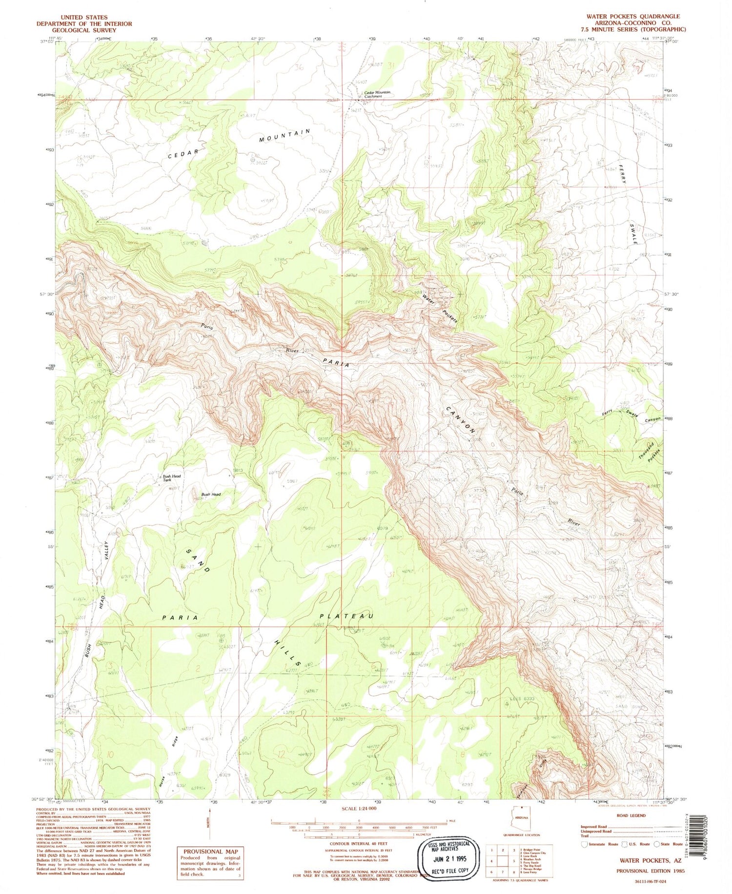 Classic USGS Water Pockets Arizona 7.5'x7.5' Topo Map Image
