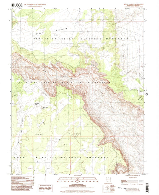 Classic USGS Water Pockets Arizona 7.5'x7.5' Topo Map Image