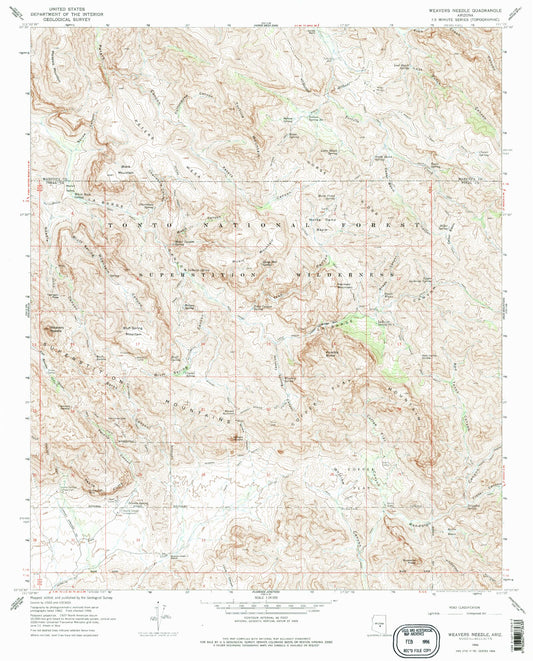 USGS Classic Weavers Needle Arizona 7.5'x7.5' Topo Map Image