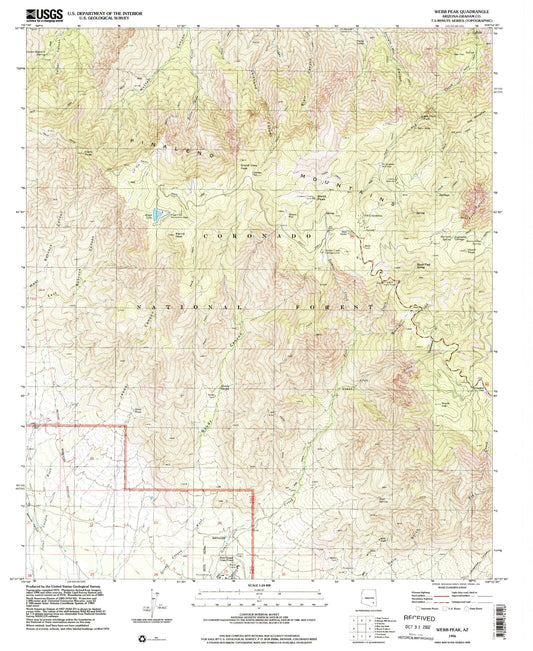 Classic USGS Webb Peak Arizona 7.5'x7.5' Topo Map Image