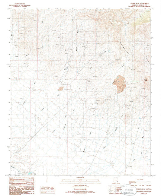 Classic USGS Weber Peak Arizona 7.5'x7.5' Topo Map Image