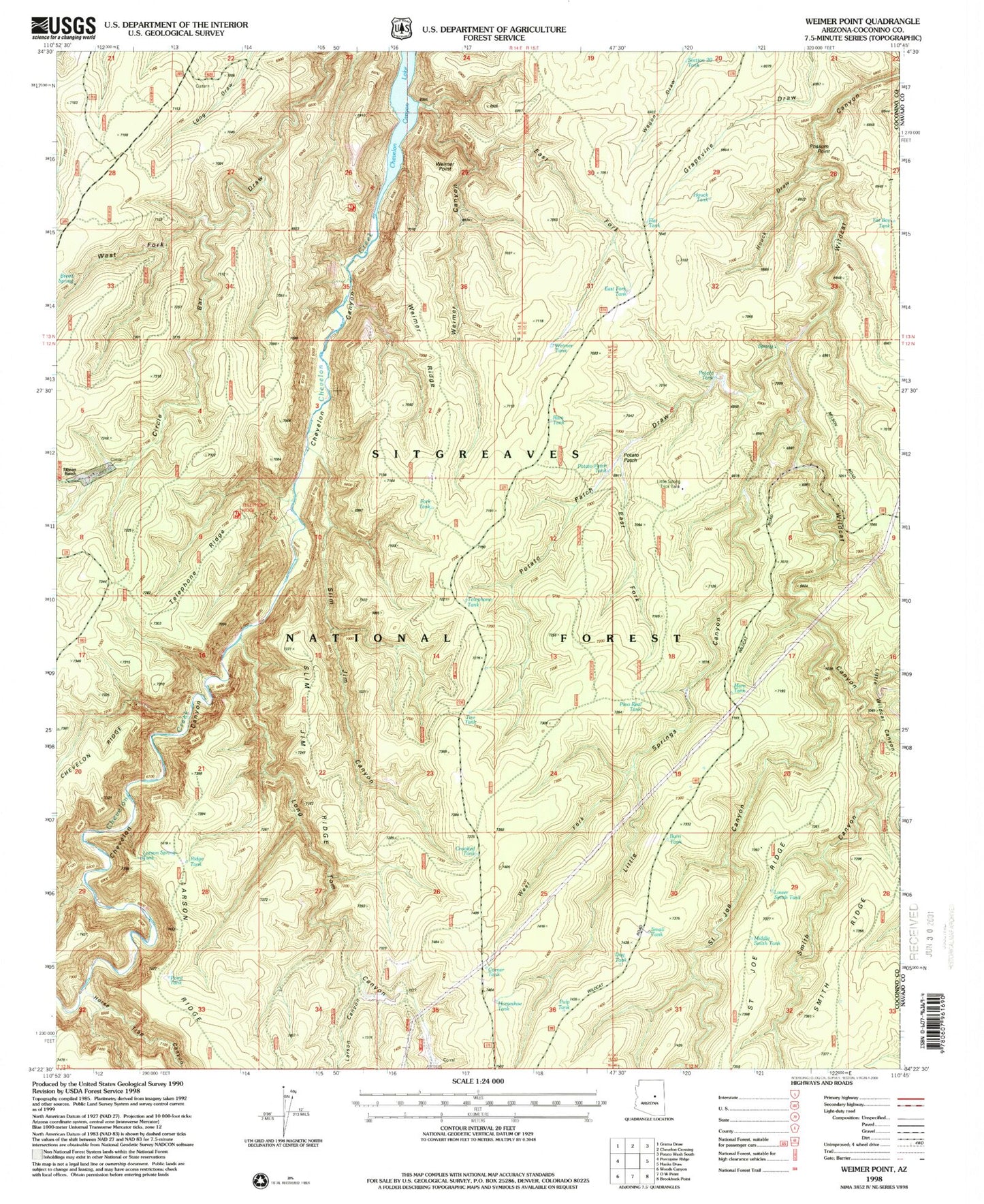 Classic USGS Weimer Point Arizona 7.5'x7.5' Topo Map Image