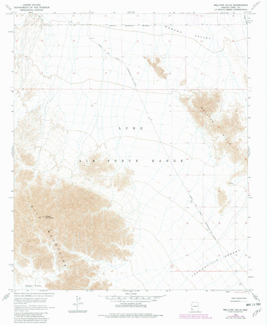 Classic USGS Wellton Hills Arizona 7.5'x7.5' Topo Map Image