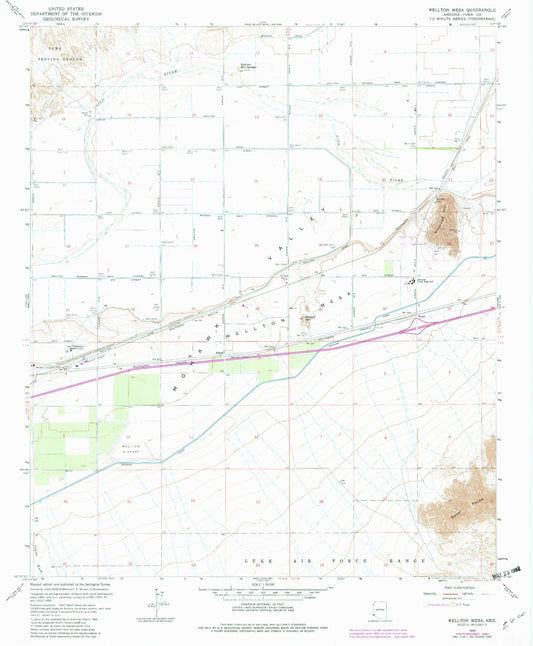 Classic USGS Wellton Mesa Arizona 7.5'x7.5' Topo Map Image