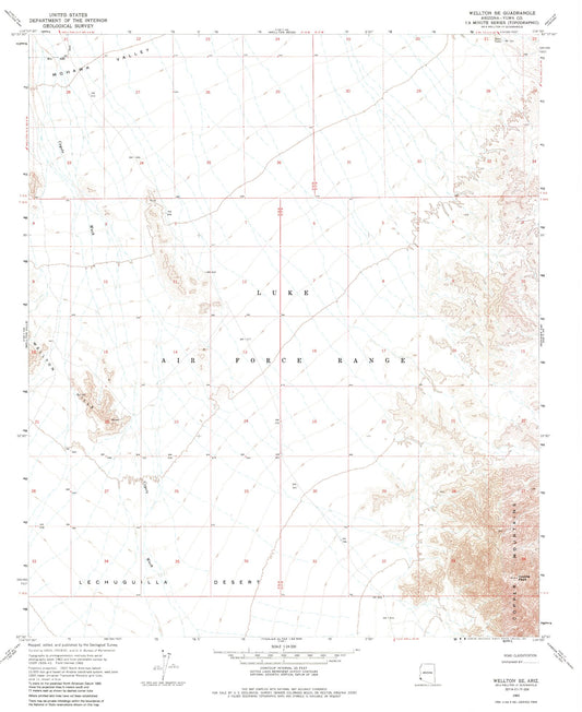 Classic USGS Wellton SE Arizona 7.5'x7.5' Topo Map Image