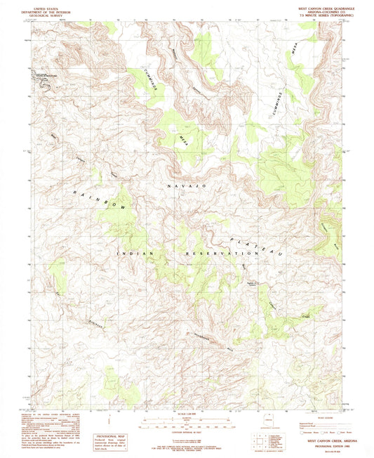 Classic USGS West Canyon Creek Arizona 7.5'x7.5' Topo Map Image